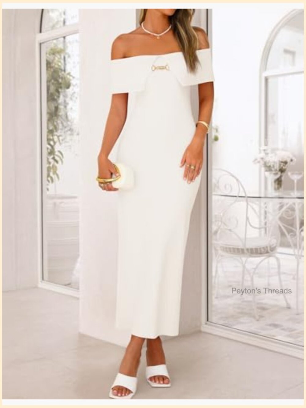 Off Shoulder Bodycon Midi Ribbed Knit Dress Cocktail Party Formal - Picture 2 of 7